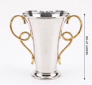Vantage Modern Fancy Luxury Premium <b>Unique</b> Aluminum Decorative Flower <b>Vase</b> With Handle Floor Metal Flower <b>Vases</b> for Home Decor - Product Image 6