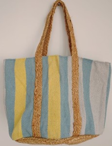 Sac fourre-tout en coton rayé Tyntra TIB2123, taille personnalisée, poignée en corde, bandoulière, style bohème, sac de shopping écologique - Product Image 3