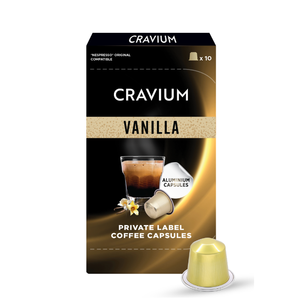 Capsules de café à la vanille, 10 unités, aluminium, marque privée, torréfaction moyenne foncée, Inde, compatibles avec Original - Product Image 1