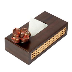 Boîte à mouchoirs en bois contemporaine, porte-mouchoirs décoratif avec accent floral pour la maison, l'hôtel, le restaurant - Product Image 3