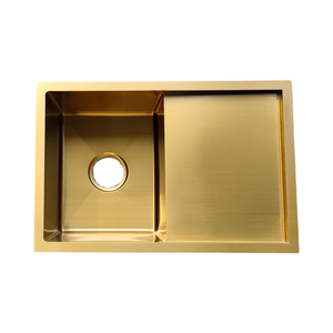 Évier de cuisine Leimanxi de luxe en acier inoxydable 304, évier simple, finition or brossé, égouttoir, montage sous plan/sur plan, modèle 6020 - Product Image 2