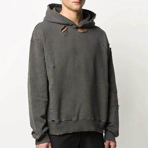 Men's Custom Drop Shoulder Hoodies Hooded Sweatshirt Casual Washed Distressed Oversize Pullover Heavyweight Hoodie For Men - Product Image 3