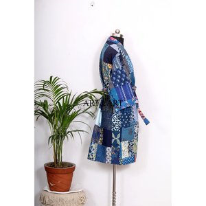 Kimono de Seda Bohemio Hecho a Mano en India con Parches Kantha, Elegante Ropa de Playa y Dormir para Mujer, Transpirable, con Cinturón y Lazos Delanteros - Product Image 5