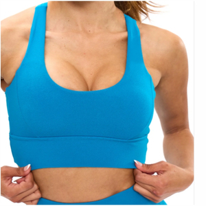 Women's Blue <b>Racerback</b> Yoga <b>Bra</b> Scoop Neck Medium Support Breathable Quick Dry Solid Color Fitness Sport <b>Bra</b> For Adults - Product Image 6