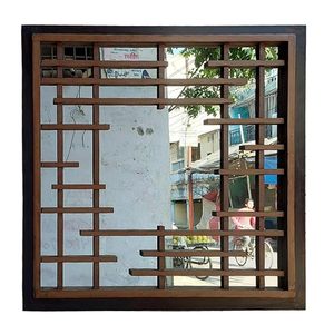 Wooden Decorative <b>Mirror</b> Geometric Framed <b>Wall</b> <b>Mirror</b> Rustic Decorative Hanging <b>Mirror</b> <b>for</b> Living Room Entryway - Product Image 1