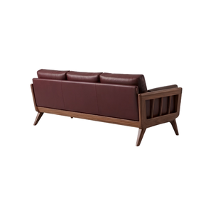 Solid Wood Mid Century <b>Sofa</b> with Brown Leather Cushions Modern Living Room Furniture for Home Hotel Apartment Project - Product Image 4