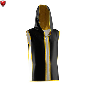 Al por mayor Bata de boxeo sin mangas con capucha para hombre, para entrenamiento de gimnasio y MMA, corte ajustado, talla XL, ropa deportiva con logotipo personalizado, de poliéster y algodón - Product Image 1