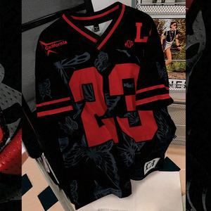 Jersey Personalizado Estilo Fútbol Americano, Color Negro y Rojo con Número Impreso, Ropa Deportiva Transpirable, Ropa Urbana, Fabricación Personalizada OEM, Venta al Por Mayor - Product Image 1
