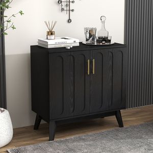 Mid Century Modern Fluted Sideboard Cabinet with Adjustable <b>Shelves</b> Solid Wood Legs <b>Walnut</b> Buffet Storage for Living Room - Product Image 1