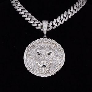 Unisex White 18K <b>Solid</b> <b>Gold</b> Lion Head Diamond <b>Pendant</b> Necklace <b>Gold</b> Plated Hiphop Style Brilliant Cut Natural Diamonds Party - Product Image 1