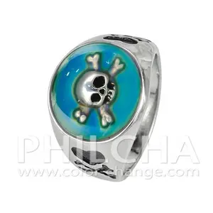 Color Change Mood Ring Jewelry Skull Wide Band Ring For Men Women