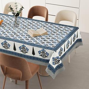Trending 2025 Baby Blue & Pigeon Green Indian Handmade Floral Printed Cotton Customizable Reusable Modern Home <b>Table</b> <b>Cover</b> - Product Image 3