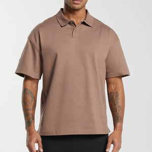 เสื้อโปโลแขนสั้นผ้าฝ้ายสีทึบสำหรับผู้ชายระบายอากาศได้ดีสวมใส่สบายสำหรับเล่นกอล์ฟสีน้ำตาลคอปกโปโลปิดด้วยกระดุม - Product Image 4