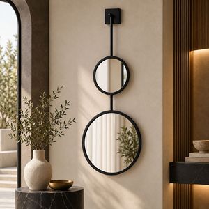 Miroir mural suspendu à double cercle, miroir mural rond avec cadre en métal noir, design réglable pour la décoration du salon, de la chambre à coucher et de l'entrée - Product Image 1