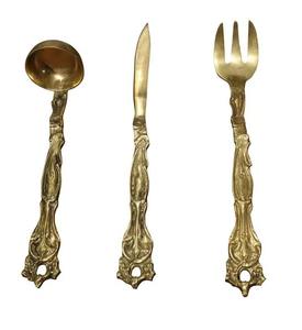 Antique <b>vintage</b> flatware set using brass <b>cutlery</b> connects modern dining with centuries-old culinary traditions - Product Image 4