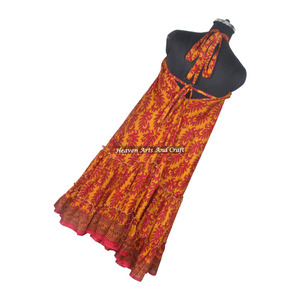 Robe de plage vintage indienne ethnique en soie sans manches, style bohème, dos nu, imprimé floral, pour festival, été - Product Image 6