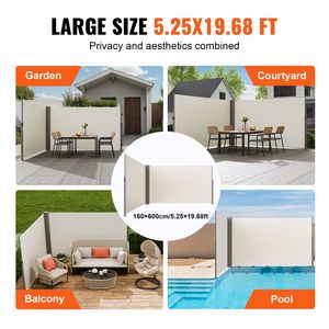 Tenda Laterale Retrattile in Alluminio 63FT X 236FT, Schermo Privacy per Esterni Impermeabile in Poliestere 280g, Vela in PC per Patio e Spazi Esterni - Product Image 6