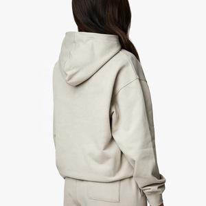 Nouveau design – Sweat à capuche polaire pour femme, 100 % coton, couleur unie, respirant, coupe oversize, avec logo personnalisé et techniques de lavage - Product Image 3