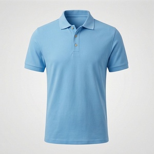 Polo en piqué de coton bleu clair à manches courtes pour homme, décontracté, respirant, coupe classique, design tricoté uni - Product Image 1