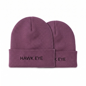 Hawk Eye Embroidered Beanie <b>Hat</b> <b>Purple</b> Unisex Acrylic Knit Cuffed Winter Cap Casual Style 56-58CM - Product Image 5