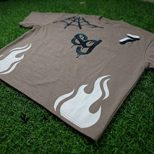 Streetwear Men's T-<b>Shirt</b> Short Sleeve O-Neck Knitted Dripping Print Hand-Painted <b>Flame</b> Pattern Regular Fit - Product Image 3