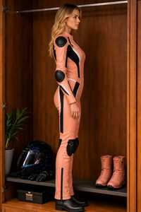 Traje de Motociclismo de Cuero Vacuno de Manga Larga para Hombre Lenvique, Modelo St101, Color Rosa con Bloques de Color, Equipo de Protección para Todas las Estaciones - Product Image 3