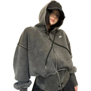 Sudaderas con capucha de corte personalizado, lavado ácido, estilo casual, top corto, ropa de otoño, Y2K, corte holgado, sudadera pesada con cremallera, sudaderas con capucha OEM - Product Image 1