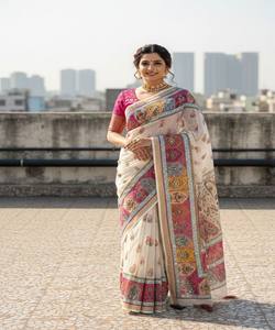 Atractivo Saree de Seda con Estampado Digital y Bordado a Mano, Blusa Sin Coser, Diseño Moderno para Fiestas, Prenda Étnica Multiusos - Product Image 1