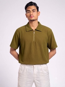 Camisa de Hombre con Cuello de Cremallera y Ribetes |   Suéter de Manga Corta con Textura de Pana |   OEM ODM Personalizado al por Mayor Informal Transpirable 6XL - Product Image 2