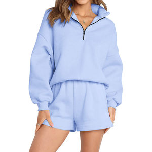 Ensemble de survêtement 2 pièces surdimensionné pour femme avec logo personnalisé, sweat-shirt à demi-zip et short, tenue de sport Maanify 2026 - Product Image 5