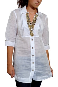Robe de mode pour femmes, robe plate avec broderie, robe plate pour femmes avec broderie perlée - Product Image 3