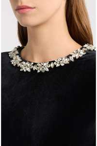 Robe de soirée fourreau en mousseline noire, asymétrique à une épaule, à manches longues, froncée, avec fente, traîne chapelle, ornée de paillettes, longueur ras du sol - Product Image 2