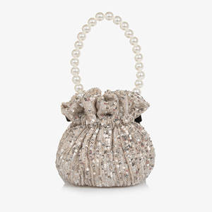 Trendy Luxury <b>Sequin</b> <b>Bag</b> with Drawstring Closure and Single Strap Elegant Velvet Bow - Product Image 3