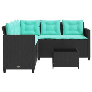 Sofá de Patio de Ratán PE Negro y Azul con Acero con Recubrimiento en Polvo y Vidrio Templado, Muebles de Exterior - Product Image 6