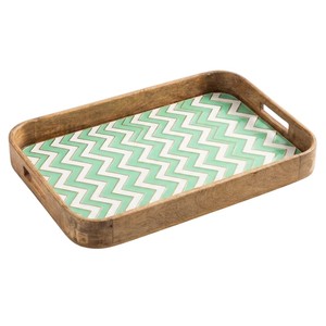 Bandeja de Madera Hecha a Mano con Estampado Amarillo Basant, Plato Decorativo Rectangular de Madera con Asas para Decoración del Hogar - Product Image 6