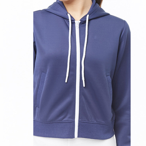 Custom Slate Blue <b>Zip</b> <b>Up</b> Hoodie Women Contrast Drawstring Full <b>Zip</b> <b>Cropped</b> Athletic Jacket Made By Twin City - Product Image 3
