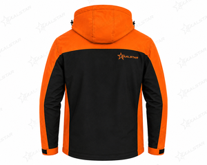Veste softshell pour homme, imperméable, coupe-vent, orange et noir, pour la randonnée, avec capuche, logo personnalisé, veste de travail d'hiver - Product Image 4