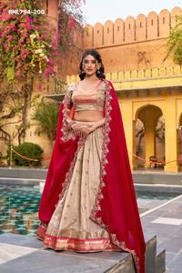 Beautiful Slub Kota with Zari Weaving work with Paithani(Jacquard) Border Lehenga-<b>Beads</b> work Blouse-Work Dupatta Woman Fashion - Product Image 3