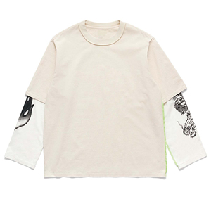 Men's Oversized Long Sleeve T-Shirt With <b>Dragon</b> Print On Left Sleeve Street Style O-Neck 100% Cotton Jersey Knitted - Product Image 1