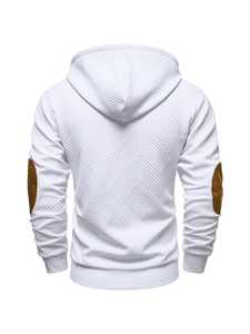 Sudadera con Capucha Beige para Hombre, Corte Regular, Color Sólido, Cuello con Botones, Estilo Casual, Manga Larga, Tejido de Algodón, Estilo Otoñal - Product Image 3