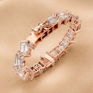 Pulsera de Diamantes de Lujo con Corte Esmeralda para Mujer, en Oro Amarillo, Blanco y Rosa, Joyería Elegante para Novias y Fiestas, Regalo - Product Image 3