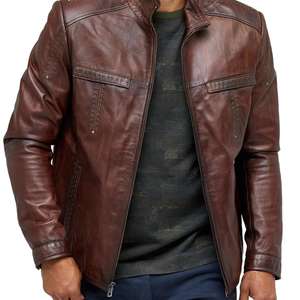 Chaqueta de Cuero para Hombre, Ajustada, Color MARRÓN, de Alta Calidad, Estilo Británico, Chaqueta de Cuero PU para Hombre - Product Image 5