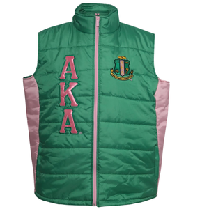  Chaleco Acolchado Rosa y Verde para Mujer, Estilo Sorority, Chaqueta sin Mangas, Ligera, Cálida, Informal, Estilo Griego, para Exteriores - Product Image 1