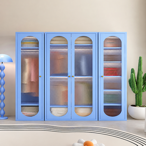 Modern Tall <b>Wardrobe</b> with Polycarbonate Ribbed Doors <b>Large</b> Capacity Space-Saving Clothing Organizer for Bedroom Home Storage - Product Image 5