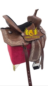 Tooled Oakleaf and basketweave Western Horse Leather Show Saddle Portable <b>Soft</b> Gel padded Seat and durable saddle tree custom - Product Image 3