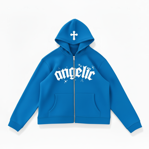 Sweat-shirt à capuche zippé en coton pour homme, logo personnalisé imprimé sur le devant, coupe ample décontractée, streetwear hiver, 2 pièces - Product Image 1
