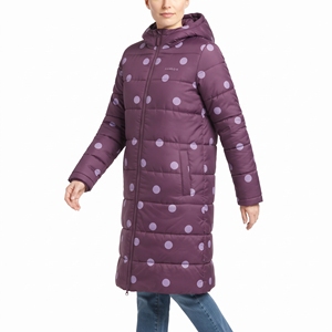 Women's Sublimation Dot Pattern <b>Belted</b> Puffer Coat Hooded Long Quilted Winter Jacket Hot Padded Outdoor Fashion Casual Outerwear - Product Image 3