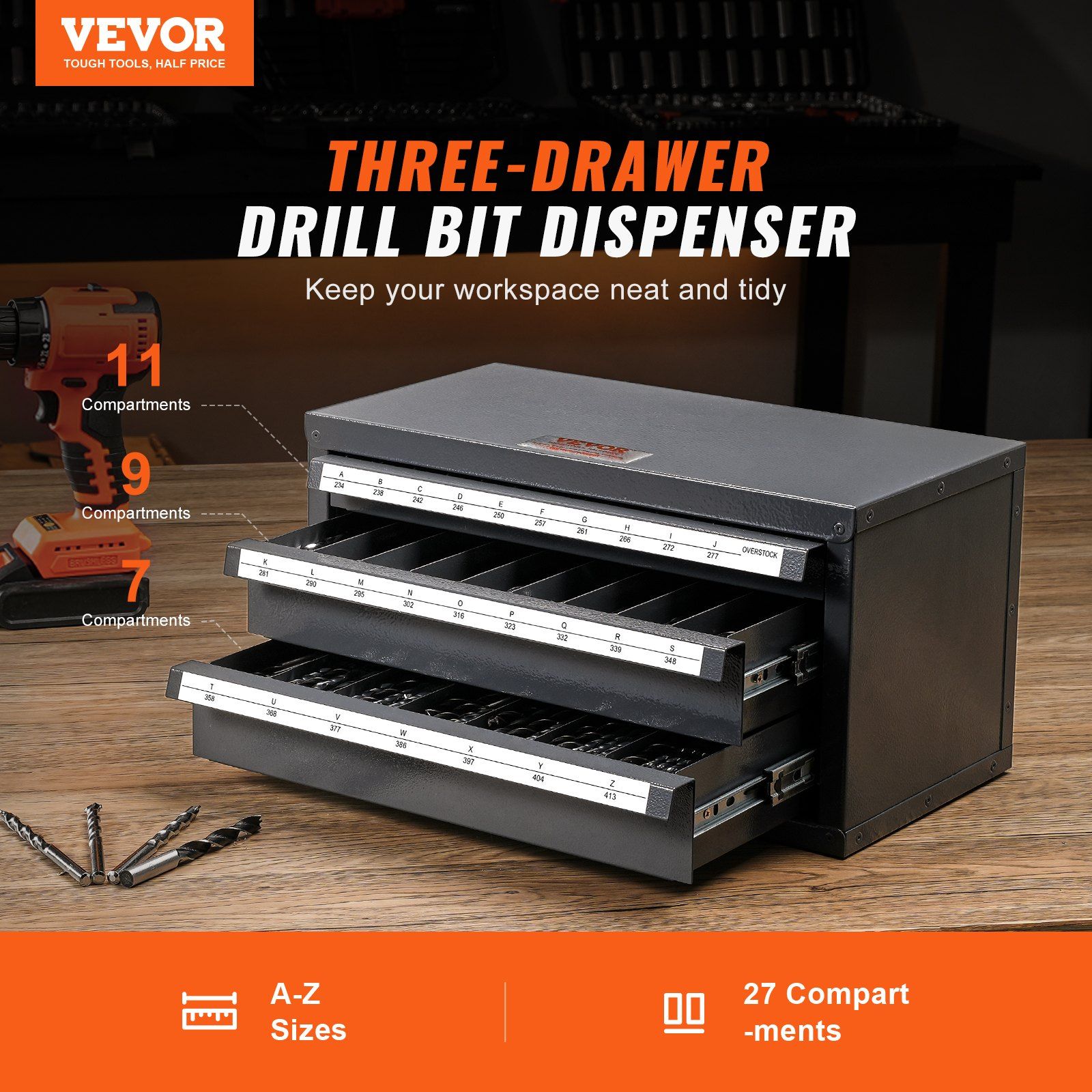 Z Steel Drill Bit Dispenser Cabinet 3 Drawers A To Z Stackable