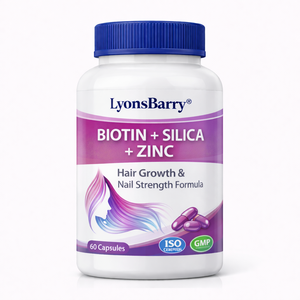 Capsules de biotine + silice + zinc, formule pour la croissance des cheveux et la force des ongles, marque LyonsBarry, 100 capsules, dose de 500 mg, OEM - Product Image 1