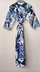 Peignoir Kimono Décontracté en Coton Imprimé Floral Fait Main pour Femme – Vêtement de Nuit Sexy en Coton Respirant et Écologique - Product Image 3